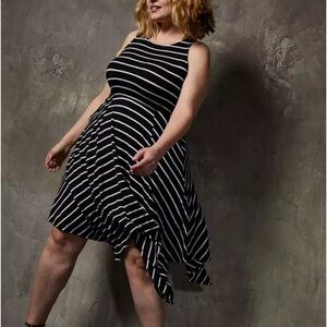 NWT Torrid Black and White Striped Women's Skater Midi Dress